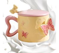Qkbuza Taza de té de, tazas de café de cerámica para mujer | 12 onzas con tapa de asa, vasos para su novia, esposa, de hija, hijo, San Valentín, Navidad