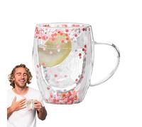 Qkbuza Tazas de café de doble vidrio | 350 ml taza de café de vidrio transparente aislado | Gran capacidad resistente al calor para leche con leche, taza para mujeres y niñas