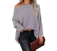 QKCQQTS Blusa informal para mujer con hombros descubiertos, cuello barco, hombros descubiertos, camiseta de punto de panal con mangas murciélago