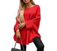QKCQQTS Suéter Elegante de Punto Tipo Capa para Mujer, suéter Tipo Poncho Informal Holgado, suéter Tipo Capa para Mujer, suéter Tipo Chal de Punto a la Moda (S/M,Red)