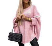 QKCQQTS Suéter Elegante de Punto Tipo Capa para Mujer, suéter Tipo Poncho Informal Holgado, suéter Tipo Capa para Mujer, suéter Tipo Chal de Punto a la Moda (S/M,Pink)