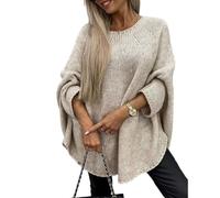 QKCQQTS Suéter Elegante de Punto Tipo Capa para Mujer, suéter Tipo Poncho Informal Holgado, suéter Tipo Capa para Mujer, suéter Tipo Chal de Punto a la Moda (L/XL,Apricot)