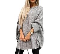 QKCQQTS Suéter Elegante de Punto Tipo Capa para Mujer, suéter Tipo Poncho Informal Holgado, suéter Tipo Capa para Mujer, suéter Tipo Chal de Punto a la Moda (L/XL,Gray)