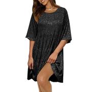 QKCQQTS Vestido Babydoll con Capas de Lentejuelas, Vestidos Sueltos con Purpurina de Corte A, Vestido de Verano con Purpurina Brillante para Mujer de Manga Corta (L,Black)