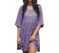 QKCQQTS Vestido Babydoll con Capas de Lentejuelas, Vestidos Sueltos con Purpurina de Corte A, Vestido de Verano con Purpurina Brillante para Mujer de Manga Corta (L,Purple)