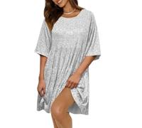 Vestido Babydoll con Capas de Lentejuelas, Vestidos Sueltos con Purpurina de Corte A, Vestido de Verano con Purpurina Brillante para Mujer de Manga Corta (XXL,Silver)