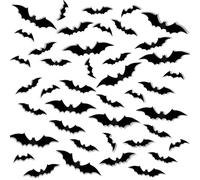 QKEINV 120 calcomanías 3D de murciélagos para ventana, 4 tamaños de murciélagos de PVC negro, calcomanías de pared 3D, decoración de ventana de murciélago de Halloween para decoración de ventanas de