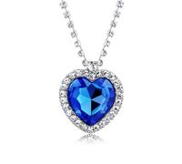 QKEOISUD Collar de corazón del océano, serie Ocean, accesorios de moda, cristal azul real, collar de amor, colgante de zafiro, joyería de rosa, regalo para el día de la madre
