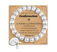 QKEOISUD Pulsera con dije de cruz de perlas para niñas, bautizo, primera comunión, Pascua, regalos de confirmación para adolescentes, niñas, religiosas católicas, cristianas, pulsera elástica