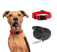 QKEPCY 2 Piezas Conjunto Correa Larga 10m Collar Ajustable Mascota Hebilla Seguridad Nylon Resistente Perros Adiestramiento Paseo (Negro)