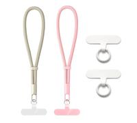 QKEPCY 2 Piezas Cordon para Movil Ajustable Cuerda para Movil Muñeca con Parches Duraderos para Teléfono Compatible con Todos Teléfonos Inteligentes y la Mayoría de los Funda (Rosa + Caqui)