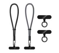 QKEPCY 2 Piezas Cordon para Movil Ajustable Cuerda para Movil Muñeca con Parches Duraderos para Teléfono Compatible con Todos Teléfonos Inteligentes y la Mayoría de los Funda (Negro + Gris)