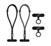 QKEPCY 2 Piezas Cordon para Movil Correa de Muñeca para Teléfono Ajustable Cómoda Correa con 2 Parches Duraderos Cadena Multifuncional Compatible con la Mayoría Fundas (Negro + Gris)