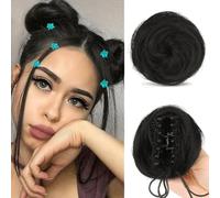 QKEPCY 2PCS Moños Postizos para Mujer Niñas Natural Rizado Ondulado Postizo Moño Sintético Extensiones de Cabello Pelo Desordenado Coleta Postiza con 5PCS Horquillas de Flores