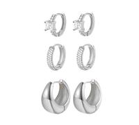 QKEPCY 3 Pares Pendientes Aro Dorados Conjunto Aros Brillantes Cristal Huggie Aretes Geométricos Mujer Joyería Elegante (Plata)