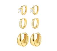 QKEPCY 3 Pares Pendientes Aro Dorados Conjunto Aros Brillantes Cristal Huggie Aretes Geométricos Mujer Joyería Elegante (Oro)