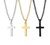 QKEPCY 3 Piezas Collar Cruz Hombre Colgante de Cruz en Aleación Cadena de 60 cm en Plata Oro y Negro Joyería para Hombres y Niños Perfecto para Bautizos y Uso Diario (B)