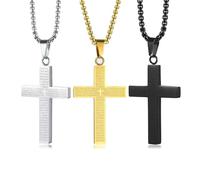QKEPCY 3 Piezas Collar Cruz Hombre Colgantes Cruz Crucifijo Acero Inoxidable Regalo de Joyería para Compromisos Bodas Aniversarios Desgaste Diario (A)