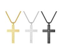 QKEPCY 3 Piezas Collar Cruz Hombre en Acero Titanio Colgante Cruz 3,5?x?5?cm en Cadena 60?cm Plata Negro y Oro Hipoalergénico para Bautizo y Diario (C)