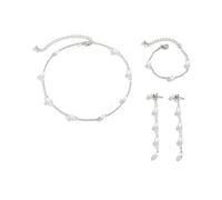 QKEPCY 3 Piezas Conjunto de Joyas Perlas Collar Pulsera Ajustable Pendientes de Borla Joyería Perlas Simuladas Elegante Accesorios para Mujer (Plata)