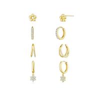 QKEPCY 4 Pares Pendientes Flor Estrella Aro Pequeño Circonita Cúbica Chapado Oro 14k Hipoalergénicos Mujer Joyería Elegante