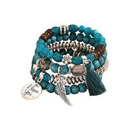 QKEPCY 4 Piezas Bohemias Pulseras Cuentas Apilables Pulsera Elástica Pulsera Brazalete Múltiples Capas Conjunto Brazaletes Joyería Cuentas Moda Accesorio para Meditación y Yoga para Mujer (Verde)