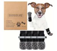 QKEPCY 4 Piezas Calcetines para Perros Calcetines Antideslizantes Interiores con Correas Ajustables Reflectantes para Interiores Calcetines Antideslizantes para Evitar Lamer Heridas