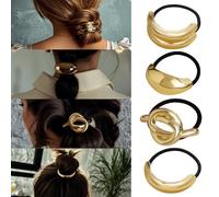 QKEPCY 4 Piezas Coleteros Metálicos Elegantes Gomas Pelo Mujer Accesorios Cabello Decorativos Coletero Oval Nudo Banda Elástica Peinado