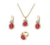 QKEPCY 4 Piezas Conjunto Joyería Lágrima Cristal Azul Collar Pendientes Anillo Brillantes Circonitas Dorado Elegante Mujer