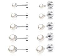 QKEPCY 5 Pares Pendientes Perla Acero Inoxidable Conjunto Múltiples Tamaños Aretes Clásicos Piercing Oreja Mujer Joyería Elegante
