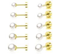 QKEPCY 5 Pares Pendientes Perla Acero Inoxidable Conjunto Múltiples Tamaños Aretes Clásicos Piercing Oreja Mujer Joyería Elegante