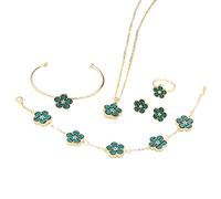 QKEPCY 5 Piezas Conjunto Joyas Flor Margarita Collar Pulsera Pendientes Anillo Brazalete Mujer Accesorios Elegantes Decorativos