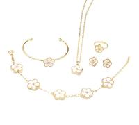 QKEPCY 5 Piezas Conjunto Joyas Flor Margarita Collar Pulsera Pendientes Anillo Brazalete Mujer Accesorios Elegantes Decorativos