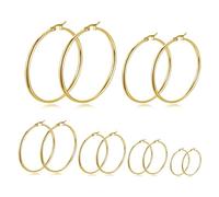 QKEPCY 6 Pares Acero Inoxidable Pendientes Aro Mujer Hipoalergénico Piercing Oreja 18K Oro Pendientes Minimalistas Joyas 20/30/40/50/60/70mm（Oro）