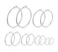 QKEPCY 6 Pares Acero Inoxidable Pendientes Aro Mujer Hipoalergénico Piercing Oreja 18K Oro Pendientes Minimalistas Joyas 20/30/40/50/60/70mm（Plata）