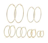QKEPCY 6 Pares Acero Inoxidable Pendientes Aro Mujer Hipoalergénicos Ligeros Pendientes de Aro Huggie Piercing Oreja Minimalistas Joyas 20/30/40/50/60/70mm（Oro）