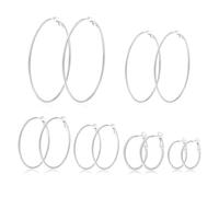 QKEPCY 6 Pares Acero Inoxidable Pendientes Aro Mujer Hipoalergénicos Ligeros Pendientes de Aro Huggie Piercing Oreja Minimalistas Joyas 20/30/40/50/60/70mm（Plata）