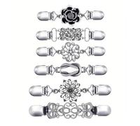 QKEPCY 6 Piezas Broches para Cárdigan Vintage Clip Decorativo para Ropa Para Suéter Chal Broche de Camisa de Vestir Cierre Antideslizante para Mujeres Niñas (Plata)