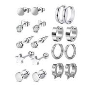 QKEPCY 9 Pares Pendientes Hombre Acero inoxidable Aro Punk Aretes Kpop Colgantes Redondos conjunto para Hombres y Mujeres