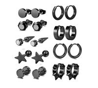 QKEPCY 9 Pares Pendientes Hombre Acero inoxidable Aro Punk Aretes Kpop Colgantes Redondos conjunto para Hombres y Mujeres