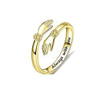 QKEPCY Anillo Abrazo de Plata de Ley 925 para Mujer Anillo Abierto Anillo de Manos Ajustable Anillo de Abrazar Joyería Para Hombres Mujeres Parejas Aniversario Joyería Personalizada (Oro)