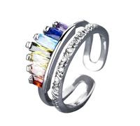 QKEPCY Anillo Ajustable Arcoíris Cristales Multicolores Circonitas Brillantes Joyería Elegante Mujer