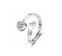 QKEPCY Anillo Ajustable Corazón Mano Brillante Joya Femenina Elegante Plata Esterlina Circonita Cúbica Amor Eterno Compromiso Romántico