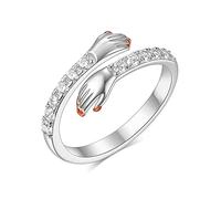 QKEPCY Anillo Ajustable Manos Abrazando Cristales Brillantes Joya Elegante Complemento Mujer Plata
