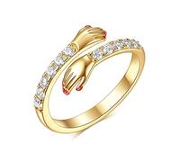 QKEPCY Anillo Ajustable Manos Abrazando Cristales Brillantes Joya Elegante Complemento Mujer Plata