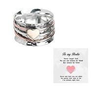 QKEPCY Anillo Corazón Bicolor Multicapa Plata Rosa Joya Amistad Mujer Compromiso Elegante Ajustable Grabado