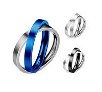 QKEPCY Anillo De Acero Inoxidable Para Hombre Diseño Entrelazado Anillo Doble En Colores Azul Y Plata Joyería Moderna Masculina Anillo Elegante Y Resistente Para Hombres
