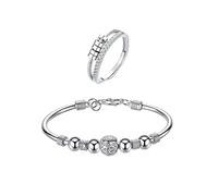 QKEPCY Anillo de Plata 925 con Circonitas Brillantes y Pulsera Ajustable de Diseño Moderno para Mujer Joyería Elegante y Sofisticada Set de Anillo y Pulsera de Alta Calidad