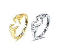 QKEPCY Anillo Símbolo Manos Abrazadas Ajustable Joyería Romántica Compromiso Pareja Boda Acero Inoxidable Dorado Plateado