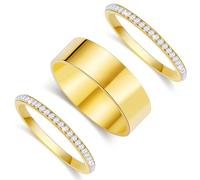 QKEPCY Anillos Mujer Acero al Titanio Juego de Anillos Circonita Vintage Apilables Chapado Oro 18K para Compromiso y Promesa (6)